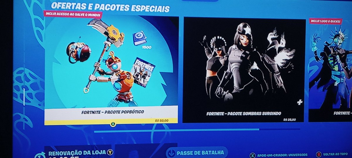 SapoShock's tweet photo. Esqueci de gravar mas eu comprei o pacote e usado os v-bucks para comprar o pass, e é claro usando o código universods @dsds_oficial https://t.co/Wpi1VQIcEP