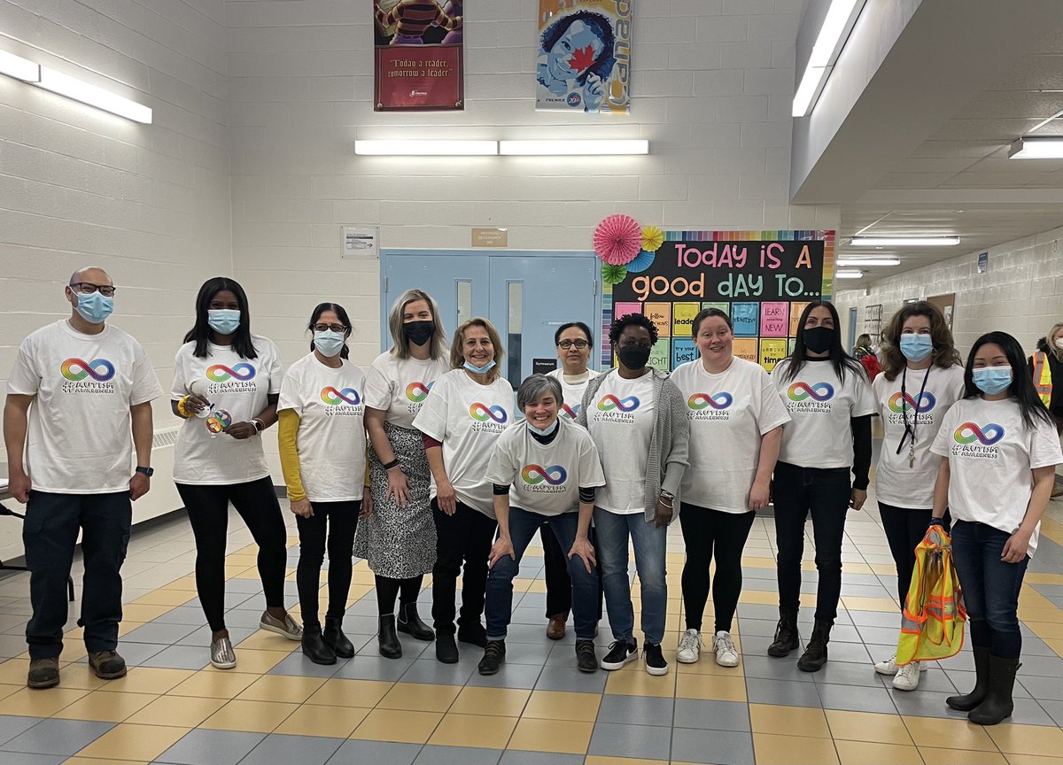 smpslibrary's tweet photo. Acknowledging  #neurodiversity during Autism Awareness Day with our @sherwoodmillsps team. Proceeds from all sales went to @ErinoakKids. Thank you to all who purchased rainbow infinity t-shirts, and cookies! #autism 🌈 ♾ https://t.co/3NiVvhbygD