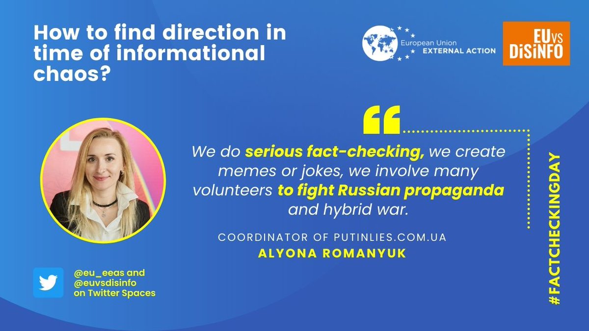 "The most useful instrument against Russian disinformation is to study history and how Russia rewrites other countries' history" Alyona <a href="/AlRomanuk/">Альона Романюк</a> joined us on #FactCheckingDay and shared her insights on the complexity of Russian #disinformation