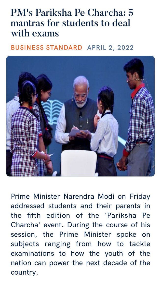 dpradhanbjp's tweet photo. PM's Pariksha Pe Charcha: 5 mantras for students to deal with exams
https://t.co/jzKRlpWOCE

via NaMo App https://t.co/qHVWaLf561
