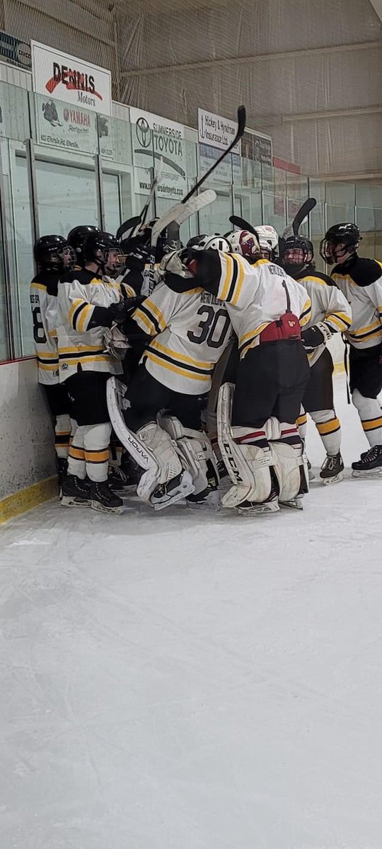 Big Game 1 Win 3-2 in OT on the road in Tignish.

🚨Bowman, Mackay and Dunn (OT Winner)  Hughes stand huge in net.

Game 2 goes Monday at Cody Banks 8:05pm puck drop.