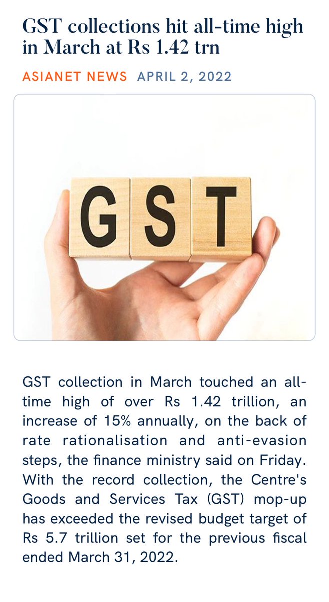 dpradhanbjp's tweet photo. GST collections hit all-time high in March at Rs 1.42 trn
https://t.co/PkNaWMYuyc

via NaMo App https://t.co/MS9FfzBLaL
