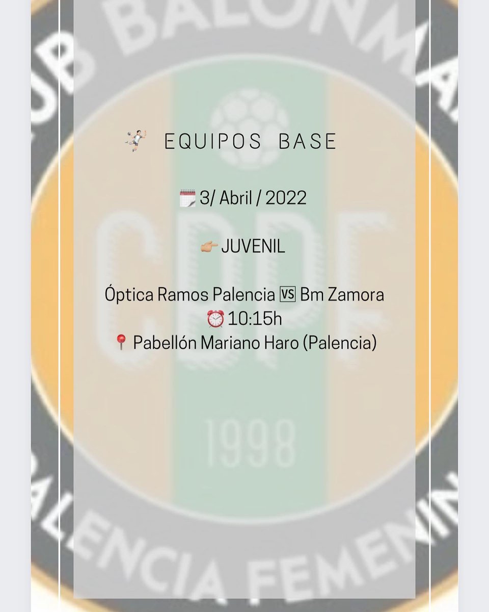 🤾🏻‍♀️ | EQUIPOS BASE

Os recordamos los partidos de nuestros equipos federados para este fin de semana. Últimas jornadas de liga para alguno de nuestros equipo y comienzo de la copa para el cadete. 

¡A disfrutar de un nuevo fin de semana de balonmano!