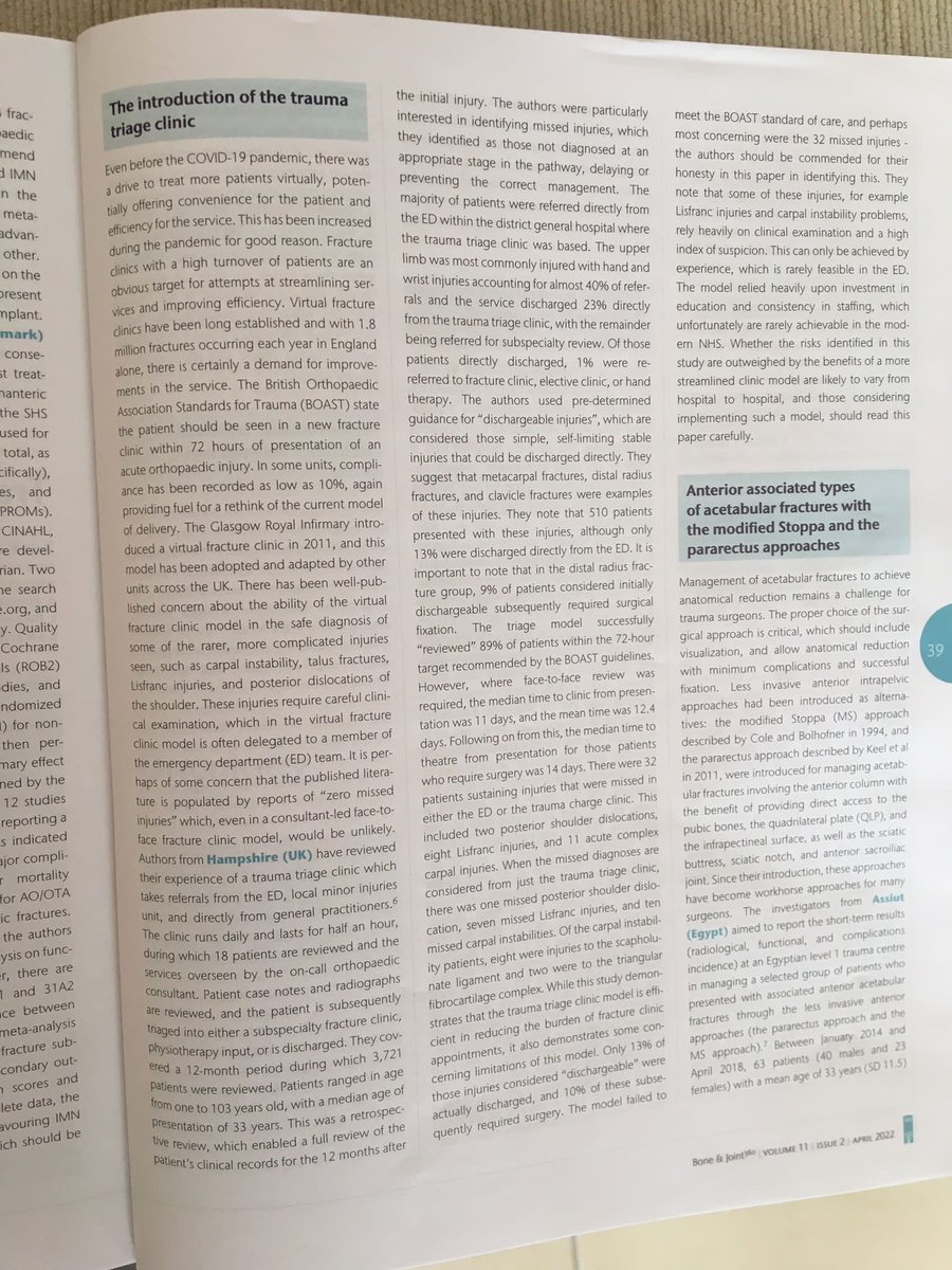 Summary in Bone &amp; Joint 360 of our experience in Winchester running a trauma triage clinic. The rate of missed injuries was not zero, different to previous articles. Since then, GIRFT and transformation happened &amp; trauma now centralised to Basingstoke. Have standards improved?