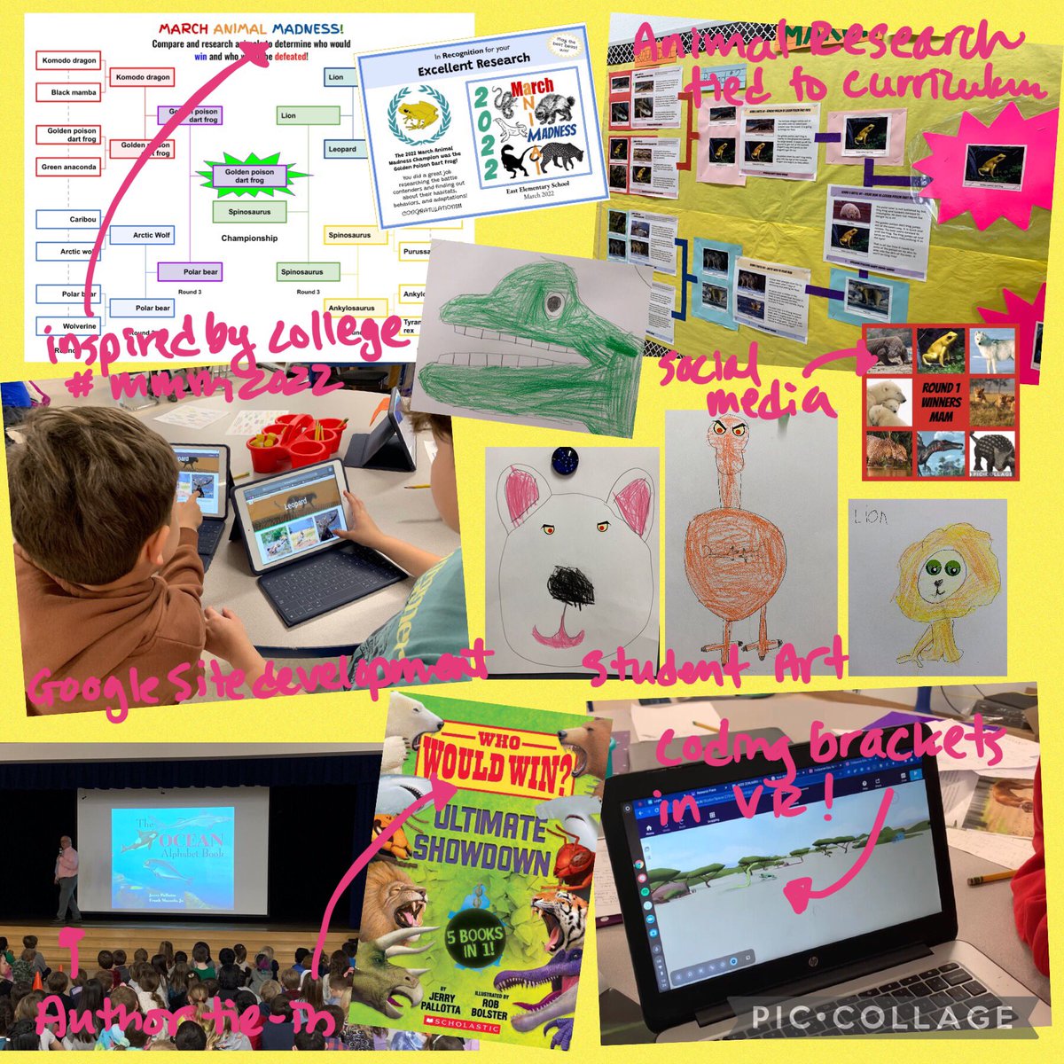 Whirlwind March school-wide project! Brackets, animal research, student art, author visit, CoSpaces VR battles, Google Site, social media @CoSpaces_Edu <a href="/jerrypallotta/">Jerry Pallotta</a> <a href="/Mammals_Suck/">Prof. Katie Hinde</a>