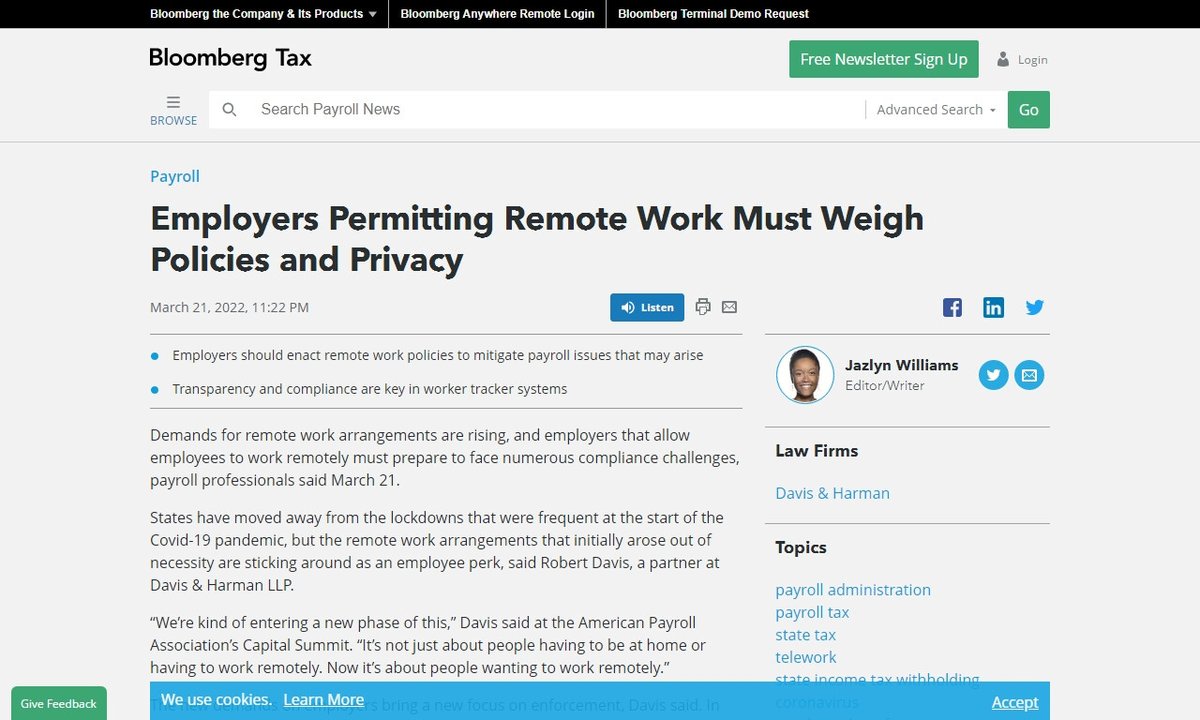 Employers Permitting Remote Work Must Weigh Policies and Privacy - Bloomberg Tax
#remotely #state #requirements #davis #employers #remotework
via news.bloombergtax.com
☛ amp.gs/jpidt
