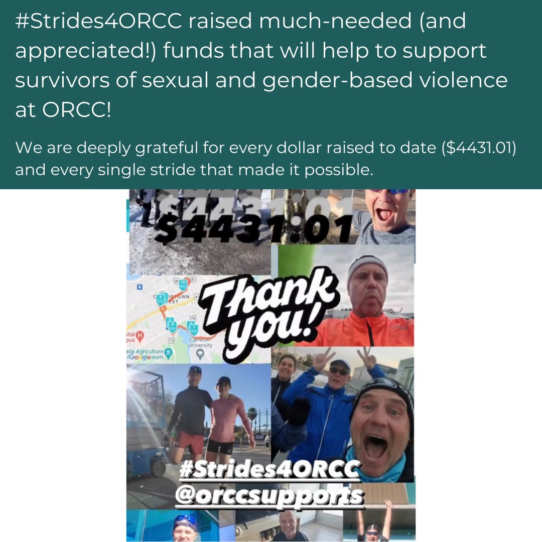 ORCCsupports's tweet photo. Over the 31 days of March, Ian Fraser, Executive Director of Run Ottawa, ran 10 km/ day. Through rain, sleet, sun, and snow, he showed up. His dedication and consistent efforts raised $4431.01 for group counselling services at ORCC! Thanks so much, Ian!
#strides4ORCC #community https://t.co/wPKTgkY7FC