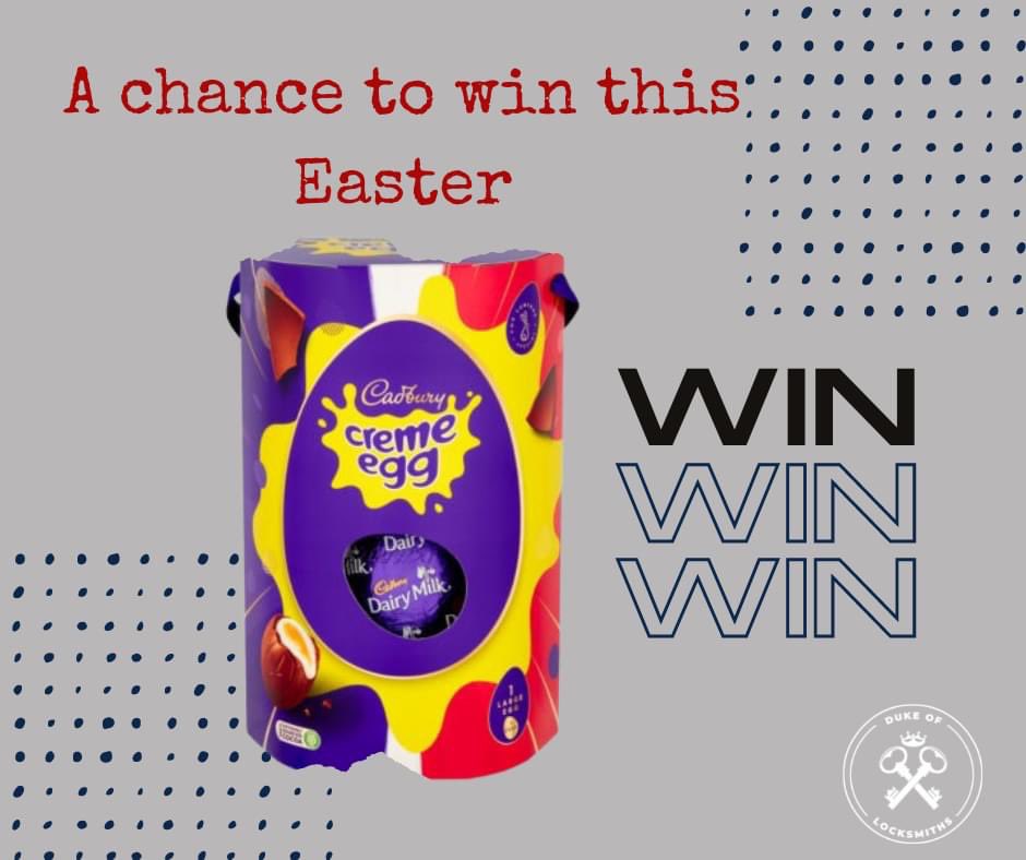 dukeoflocksmith's tweet photo. Duke of Locksmiths are giving you a chance to win our Easter giveaway!! All you have to do is follow and retweet to be in for a chance off winning!! #win #competition #Giveaways #dukesnews #Easter https://t.co/8BgRUrkPzh
