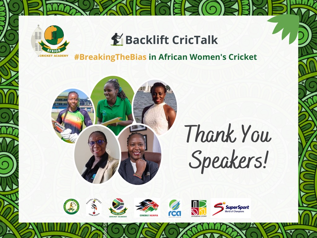 ACA_Foundation_'s tweet photo. Thank you note.
@ACA_Foundation_ &amp; partners would like to thank all for attending the #BackliftCricTalk dialogue on #breakingthebias in African Women’s Cricket. Powerful insights were shared &amp;  action points were devised. Watch the space for the recording 
https://t.co/wqr0WrM4kd https://t.co/UtKqMk788E