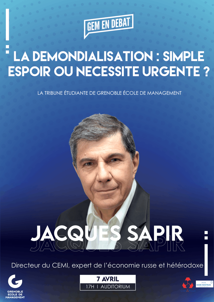⬛️ Conférence Jacques Sapir ⬛️
Didier vous donne rendez vous pour une nouvelle conférence avec comme invité d'honneur Jacques Sapir, expert économique.
La conférence aura lieu le jeudi 7 avril à 17h dans l'auditorium.
Inscris toi avec le lien suivant : collecte.io/conference-jac…