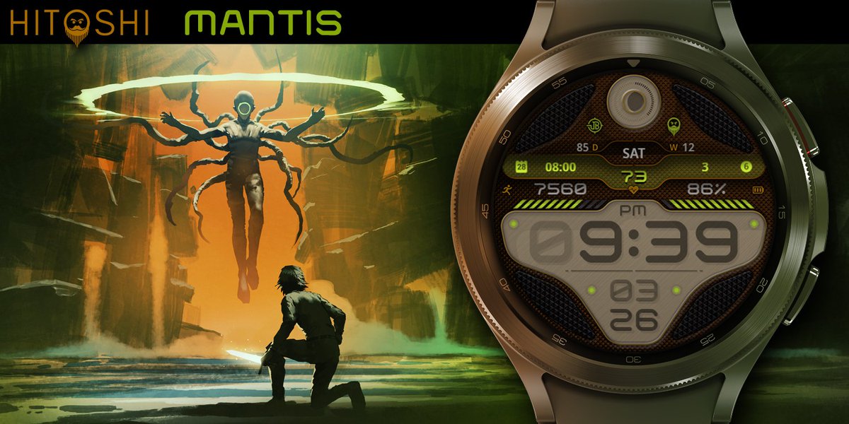 BrodaWatchFaces's tweet photo. Hitoshi Mantis is now available on #WearOS and #GalaxyWatch4 🤓⌚️

#GooglePlay link https://t.co/y0RX5DKlGd (please use a web browser or J&amp;B Home app)

J&amp;B Home link https://t.co/UYyoRBZo1y (news, links, coupons)

#Samsung #GalaxyWatch #smartwatch #watchface #clockface #dialface https://t.co/hv1hv4xsyj