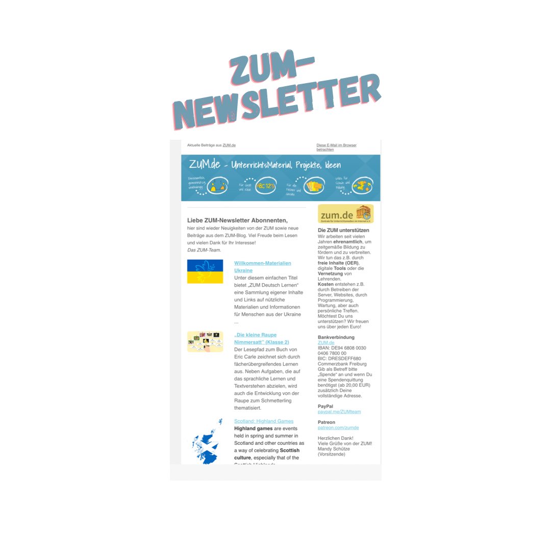 ZUMTeam's tweet image. Heute ging unser monatlicher Newsletter raus. @kdautel sammelt interessante Materialien und Unterrichtsideen aus verschiedenen Bereichen der ZUM dafür zusammen.  

zum.us13.list-manage.com/subscribe?u=38…
#twitterlehrerzimmer #twlz #oerde #oede #OER