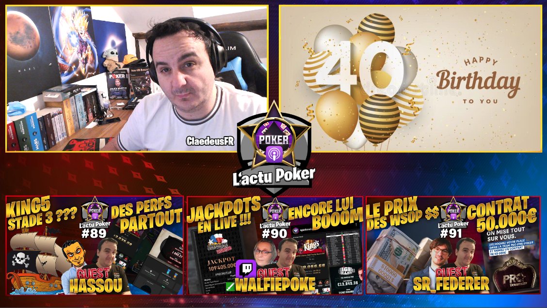 ⚡️Let's go !⚡️

▶️ 40 ans today
▶️ Actu Poker avec @rizchoutwitch 
▶️ 20.000 followers 

🎁 GIVEAWAY🎁 ⤵️

▶️ Mass tickets <a href="/FRpartypoker/">PartyPoker.fr 🔞</a> 
▶️ Des <a href="/Poker52M/">Poker52-magazine</a> 
▶️ abo/50% discount <a href="/xeester_support/">Xeester</a> 
▶️ abo <a href="/RangorPoker/">RangorPoker</a> 
▶️ abo <a href="/PokManager_app/">Pokmanager</a> 
▶️ Une place au bootcamp <a href="/PerouseJulien/">Julien Perouse</a>