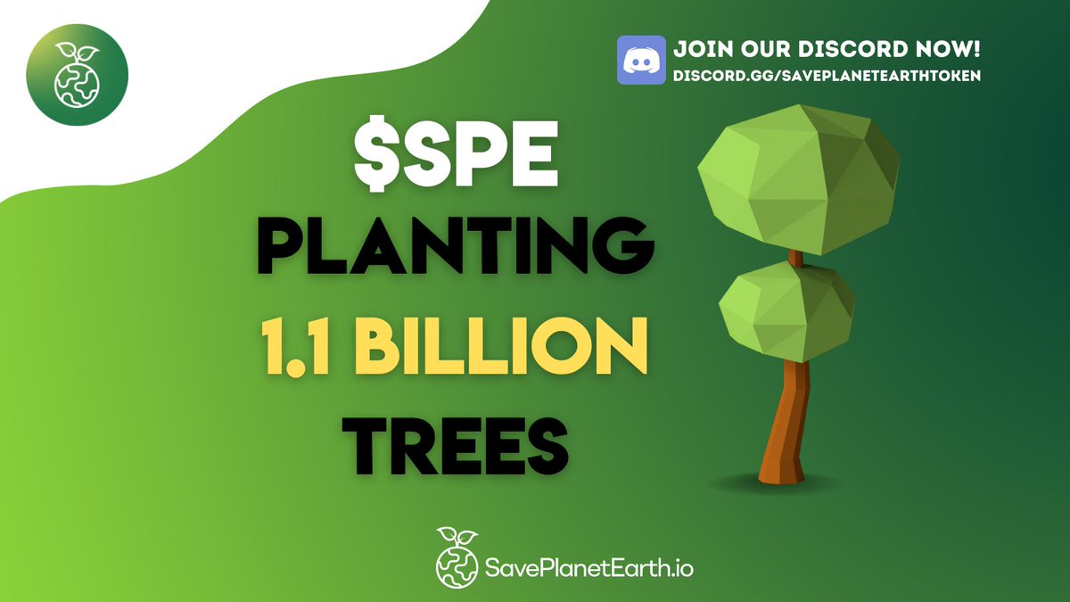 Save Planet Earth Token is a crypto Carbon Sequestration project tackling #GlobalWarming 🌡🌍🌡

Join $SPE Discord & follow our progress

We will plant 1.1 Billion trees & generate #CarbonCredits to help Individuals, Companies & Governments to offset their #CarbonFoot 🌳

#ActNow