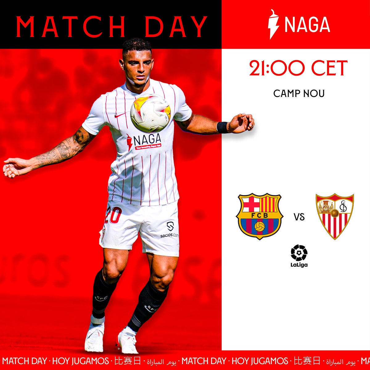 😀📣 ¡Hoy jugamos! ¡Vamos, Sevilla! 🙌🏽

#WeareSevilla #NuncaTeRindas #BarçaSevillaFC