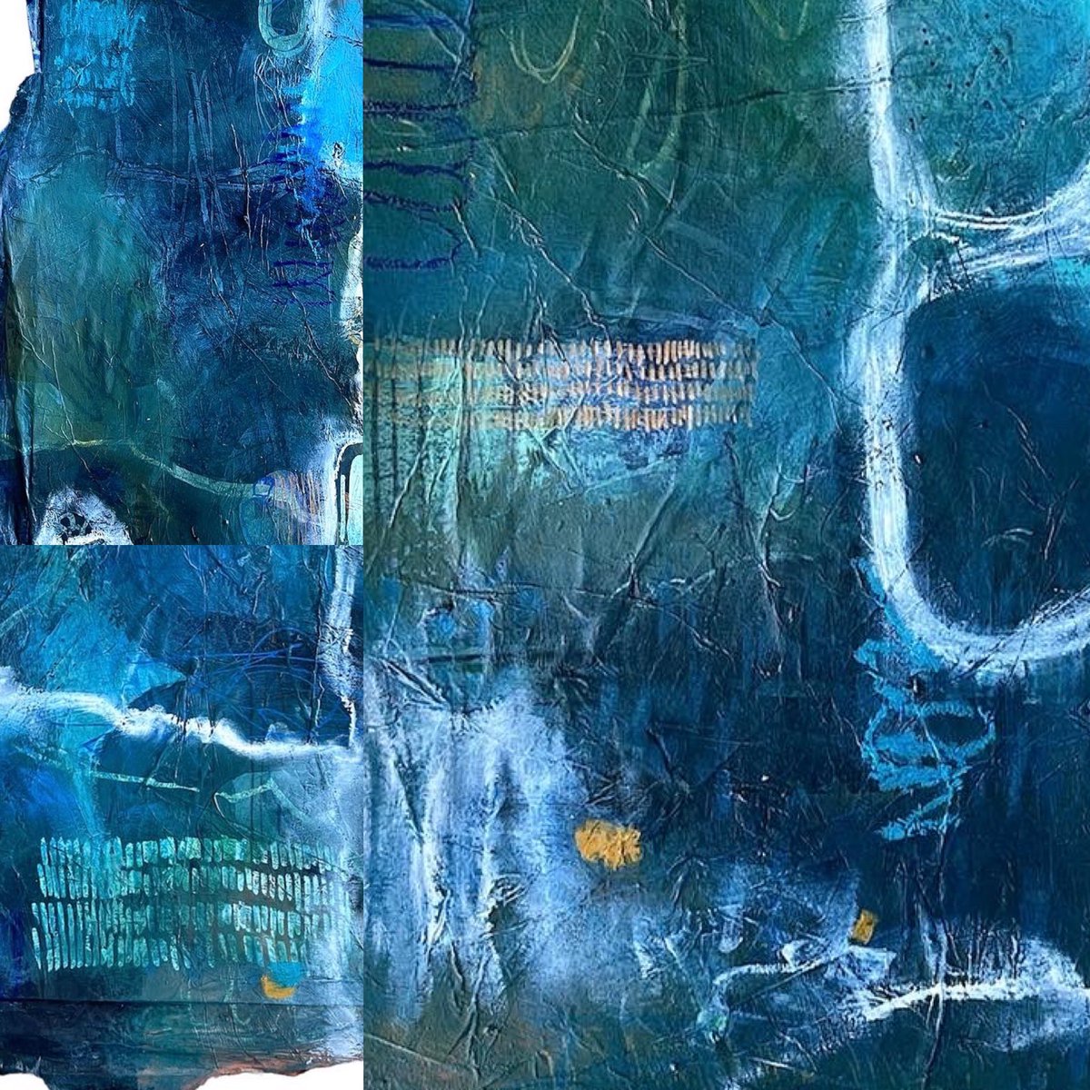 Close up details of my latest #wip. Currently three pieces which will eventually combine. To make one or two final works. At the moment, I’m just loving the layering, raw edges, and finding new textures and details! #mixedmedia #art #abstractart