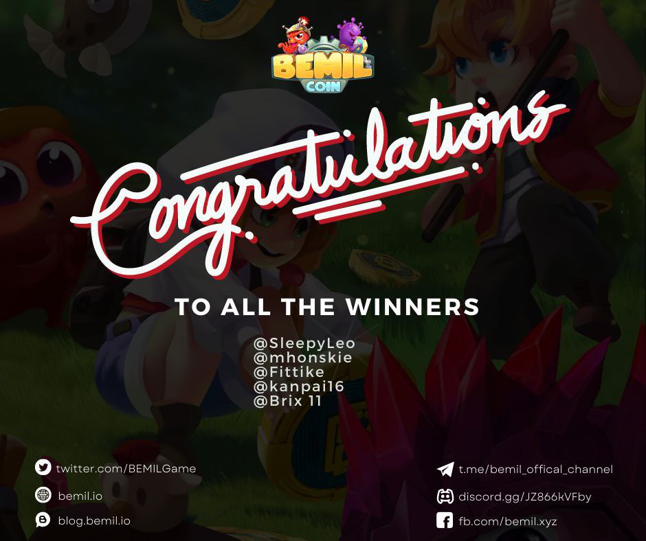 🎉🎉Congratulations to the winners of the April 1 Giveaway Events who have won awards of a T-shirt from Bemil.

📌Join Bemil's Discord so you don't miss the next events from Bemil: discord.gg/JZ866kVFby