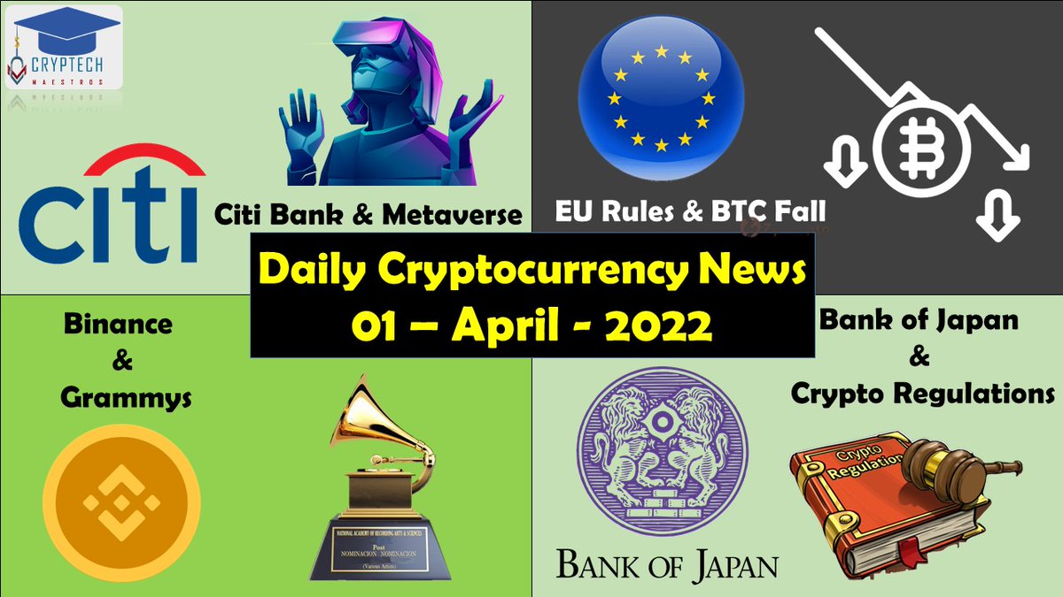 CryptechMaestr1's tweet photo. Daily crypto news
https://t.co/Ffw1DpJEsl

#CITIBANK #Metaverse #BTC #BinanceSmartChain #binance #GRAMMYs #bankofjapan https://t.co/iKMktHLtCv