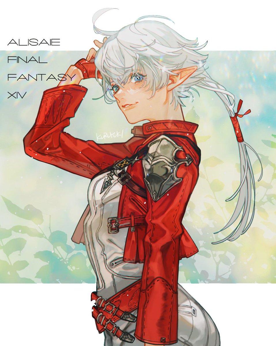 elezen 1girl elf pointy ears jacket solo red jacket  illustration images