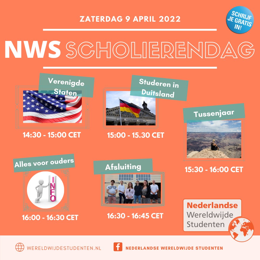 Meer weten over (betaalbaar) studeren in het buitenland of het doen van een tussenjaar in het buitenland? NWS Studeren of een tussenjaar in het buitenland Webinar 2022 vertelt je er alles over.
Van de VS, het VK, tot aan Japan. bit.ly/35cJGI4