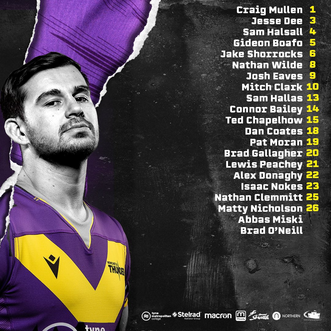 ⚡️SQUAD ANNOUNCEMENT⚡️ Our 21-man line up going into Monday’s clash with <a href="/WidnesRL/">Widnes Vikings</a>.

KO - 19:45
Tickets - £5

Available now and on the gate (card payments only)

🎟 - eticketing.co.uk/newcastle-falc…