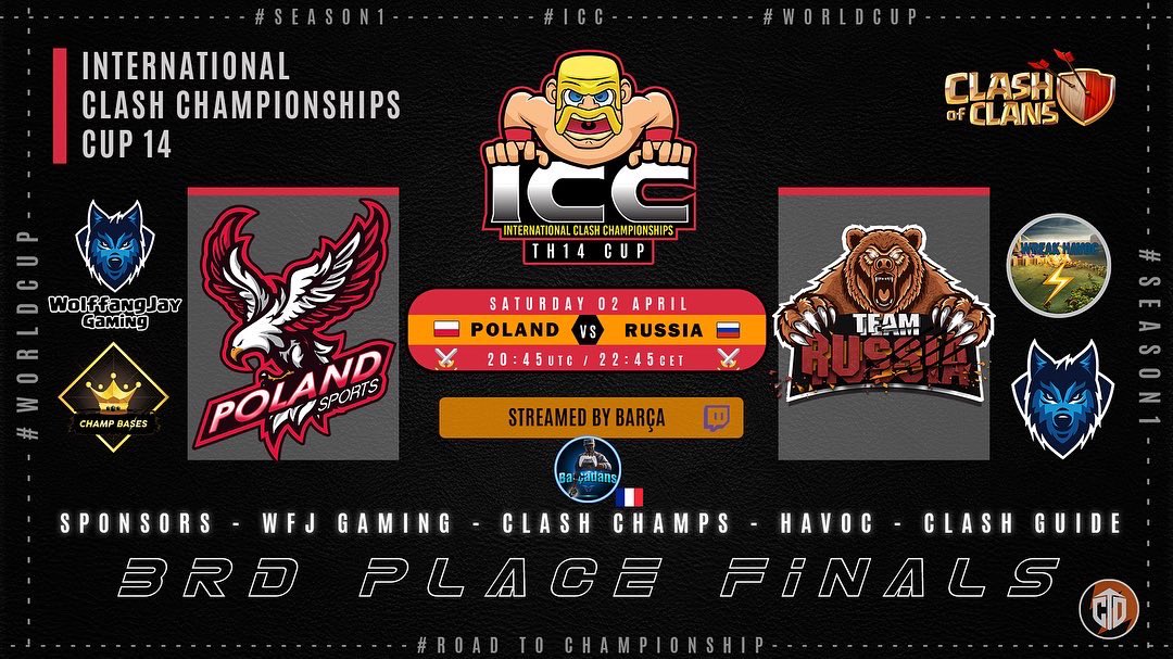 Barça dan’s gaming (@barca_gaming) on Twitter photo Aujourd’hui à partir de 18h10 sur la chaîne la grande finale .
Final de la <a href="/icchamps/">International Clash Championships</a> <a href="/ItalyCoC/">Italian National Team</a> vs @indonesia
Qui gagnera le match de la finale de la icc cup 14 ! et la petite finale <a href="/TeamRUSSIA_coc/">Team RUSSIA</a> vs <a href="/PolandCoC/">Poland CoC</a> a 22h30 !
twitch.tv/barcadans
#twitch #ClashOfClan Aujourd’hui à partir de 18h10 sur la chaîne la grande finale .
Final de la <a href="/icchamps/">International Clash Championships</a> <a href="/ItalyCoC/">Italian National Team</a> vs @indonesia
Qui gagnera le match de la finale de la icc cup 14 ! et la petite finale <a href="/TeamRUSSIA_coc/">Team RUSSIA</a> vs <a href="/PolandCoC/">Poland CoC</a> a 22h30 !
twitch.tv/barcadans
#twitch #ClashOfClan