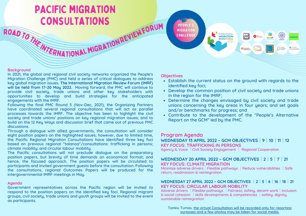 Register! Civil Society Consultations with all who live in the Pacific Region &amp; Pacific Stakeholders. Secure your place, register! #ClimateMigration #LabourMigration #Trafficking <a href="/STPCoalitionPac/">Shifting the Power Coalition</a> <a href="/ethnicvic/">ECCV</a> <a href="/WeAreMWF/">Migrant Women Forum</a> <a href="/MissingMigrants/">Missing Migrants Project</a> <a href="/migranthelp/">Migrant Help</a> <a href="/MigrationAdPro/">Migration Advocacy Project</a> <a href="/KiribatiANGO/">Kiribati Association of NGOs</a>