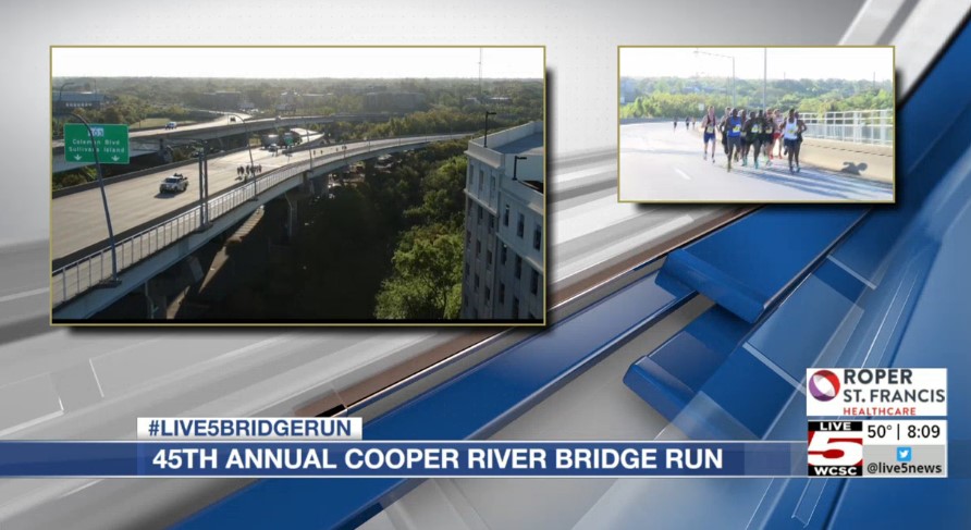 Live5News's tweet photo. Watch Live: Elite runners on the Ravenel Bridge for the Cooper River Bridge Run #live5bridgerun https://t.co/Ob8qDubHex https://t.co/Tx3KtYhHqB