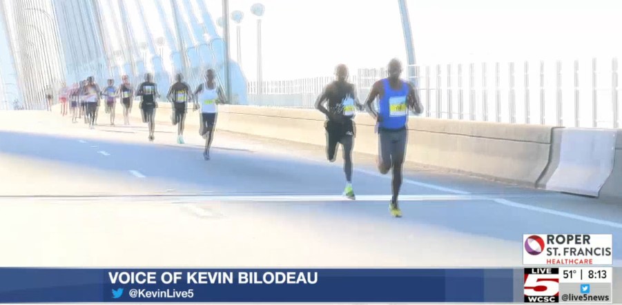 Live5News's tweet photo. WATCH LIVE: Elite runners making their way down the Ravenel Bridge #Live5BridgeRun
https://t.co/Ob8qDubHex https://t.co/w6AKzvgEqu