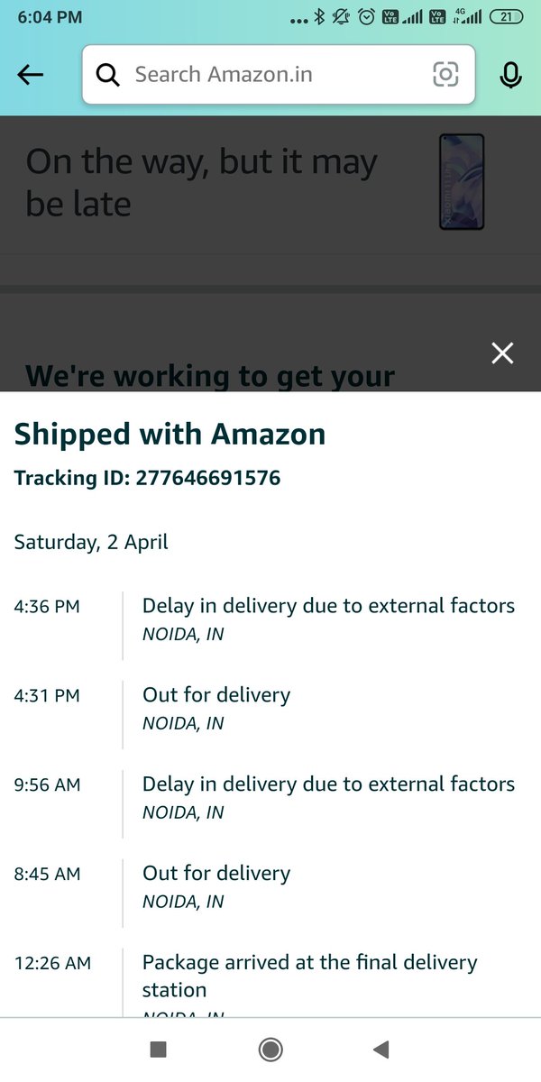 sunildigari93's tweet photo. @AmazonHelp In your app it's showing the delivery has been attempted 2 time, but when I called him he denied to deliver https://t.co/XXn89UJJWW