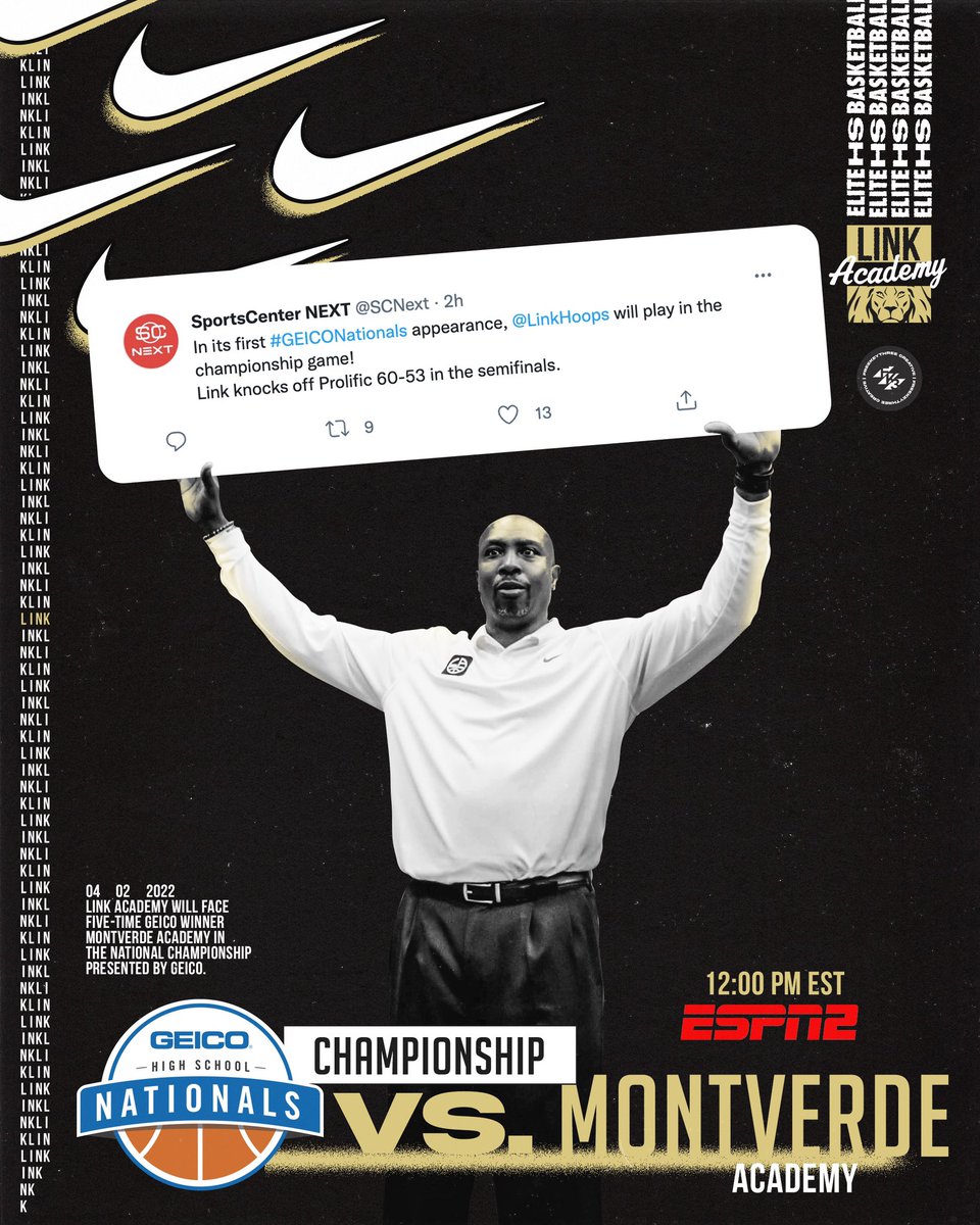 𝐋𝐈𝐍𝐊 𝐀𝐂𝐀𝐃𝐄𝐌𝐘 🆚 Montverde ғᴏʀ ᴛʜᴇ ɢᴇɪᴄᴏ ɴᴀᴛɪᴏɴᴀʟ ᴄʜᴀᴍᴘɪᴏɴsʜɪᴘ

⏰ 𝟷𝟷ᴀᴍ ᴄꜱᴛ 
📍 ꜱᴜɴᴄᴏᴀꜱᴛ ᴀʀᴇɴᴀ 
📺 ᴇꜱᴘɴ 

#RepTheLion🦁 | #GeicoNationals