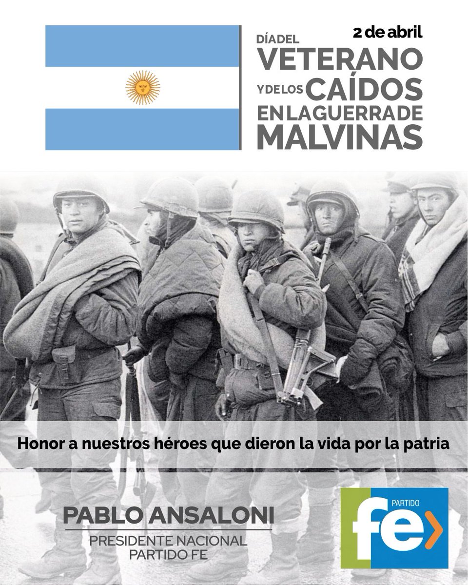 Desde el Partido Fe enviamos nuestro reconocimiento a todas y todos los veteranos y caídos durante la Guerra de Malvinas. Su valentía incuestionable para defender nuestra soberanía sobre este territorio será recordada por siempre. ¡Las Malvinas fueron, son y serán argentinas!