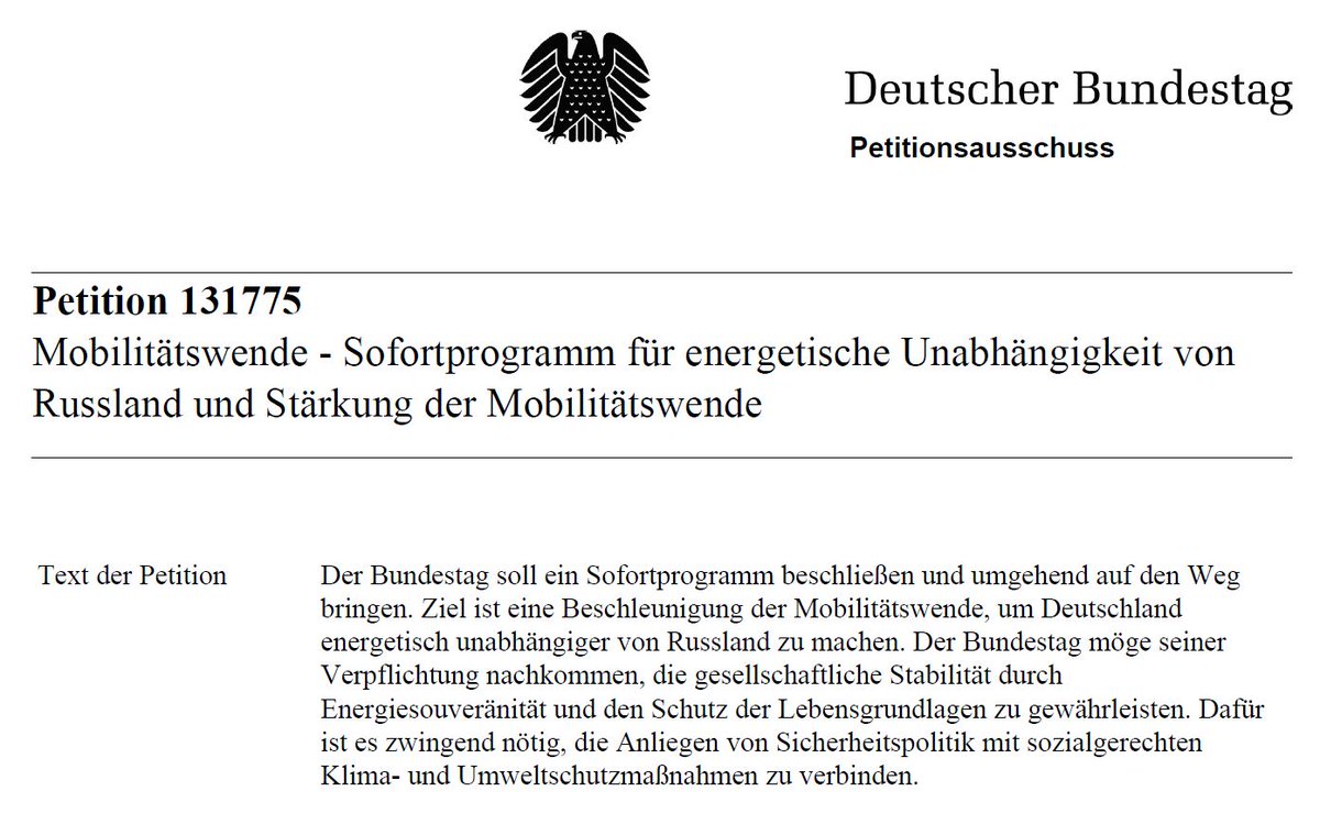 Diese Petition beinhaltet wichtige ADFC-Forderungen wie #Tempo30 innerorts, autofreie Sonntage, PopUp-Bikelanes, den massiven Ausbau der #Fahrrad-Infrastruktur und Förderung von Lastenrädern.
Wir brauchen die #Verkehrswende!
epetitionen.bundestag.de/content/petiti…
Nach Mitzeichnung gerne Retweet