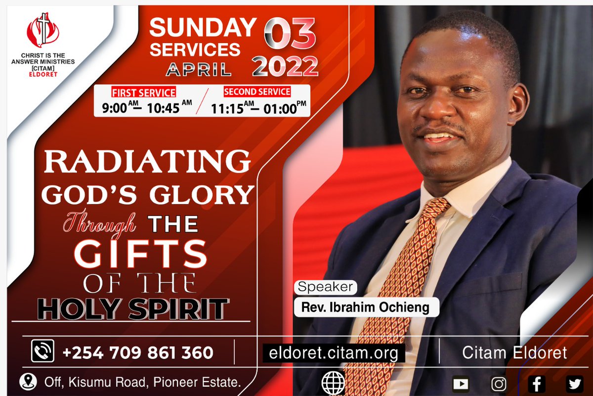Join us tomorrow in our Sunday services at 9:00am and 11:15am. Our senior pastor, Rev. Ibrahim Ochieng will be speaking on a transforming sermon on "RADIATING GOD'S GLORY THROUGH THE HOLY SPIRIT."