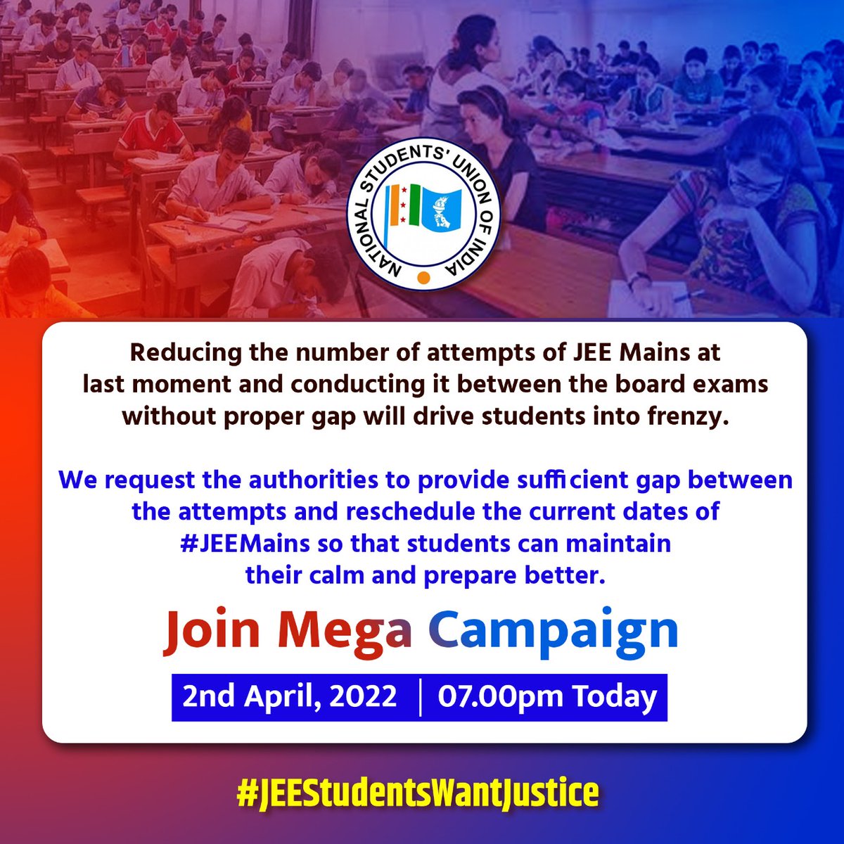 dentodontics's tweet photo. In PPC, PM stressed on stress-free exams. By reducing the no: of attempts from 4 to 2 abruptly, lessening the gap b/w the sessions significantly and conducting both sessions of JEE Main right in b/w most board exams, stress has increased manifold.
#JEEStudentsWantJustice https://t.co/IHB0CZdS1Q