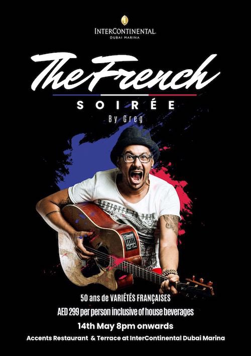 CaGodubai's tweet photo. THE FRENCH SOIRÉE 
réservez votre voyage aujourd’hui 
14 mai 20h
Julien K, marseillais pur et dur, a mis au point 2h de Medley endiablé, 100% de variété française. Concert &amp; buffet (free flow de 3h) +after DJ à 100$ cad
 #Dubaï #intercontinentaldubaimarina #plage #party #voyages https://t.co/QaGE8zuojZ