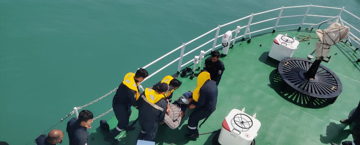 Coast Guard undertakes medical evacuation of a critical fisherman off Dwarka coast