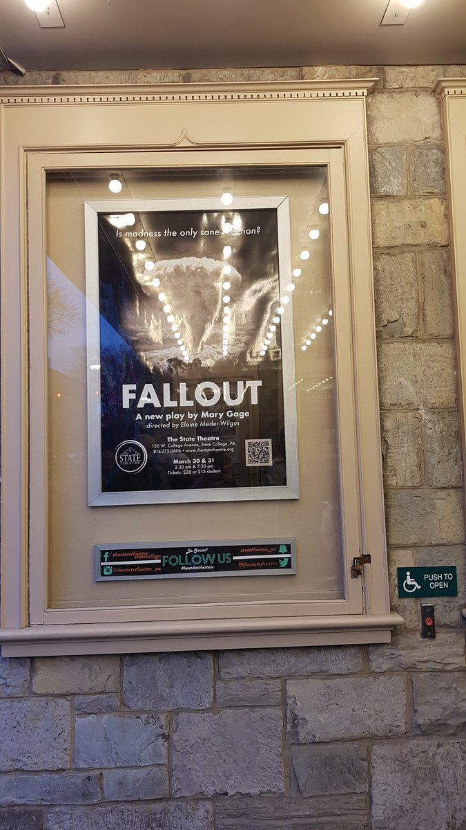 So proud of my wonderful sister Mary Gage. Her brilliant play FALLOUT premiered this week at State Theatre, State College, PA. It must come to UK, and I'm going to try to help that happen!