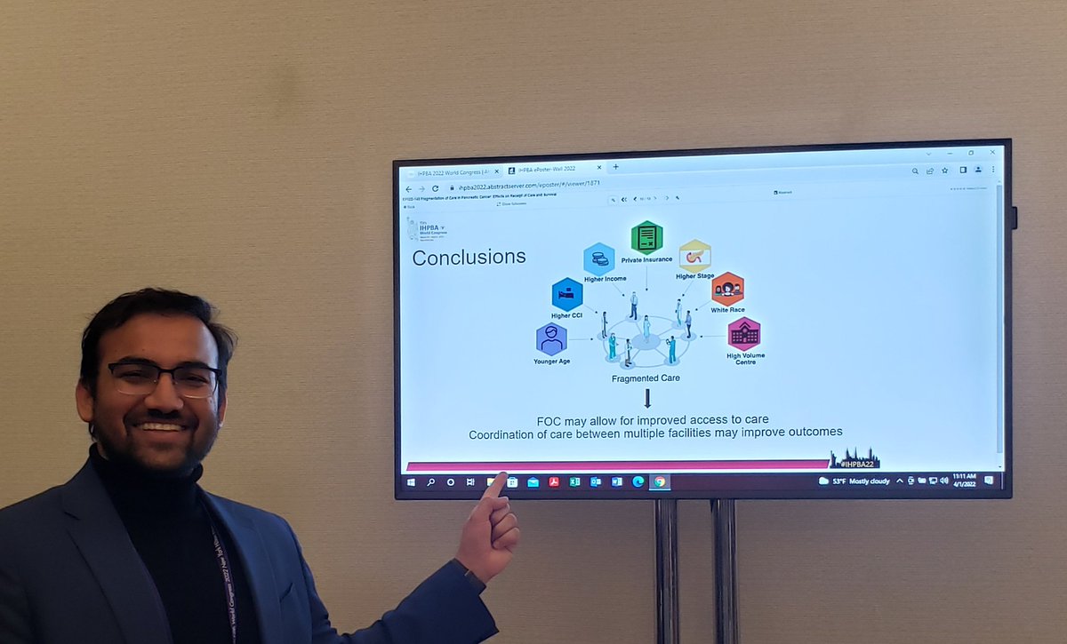 Congratulations <a href="/Hamza_ARKhan/">Hamza Khan</a> on your poster on the impact of fragmentation of care in pancreatic cancer <a href="/IHPBA/">IHPBA</a> @FabianJohnston.
