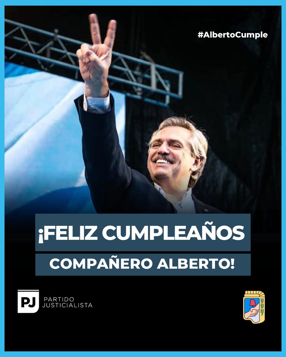 Enviamos un abrazo peronista al compañero Presidente de la Nación y del Partido Justicialista Nacional, <a href="/alferdez/">Alberto Fernández</a>. 

¡Feliz cumpleaños Alberto!

#AlbertoCumple