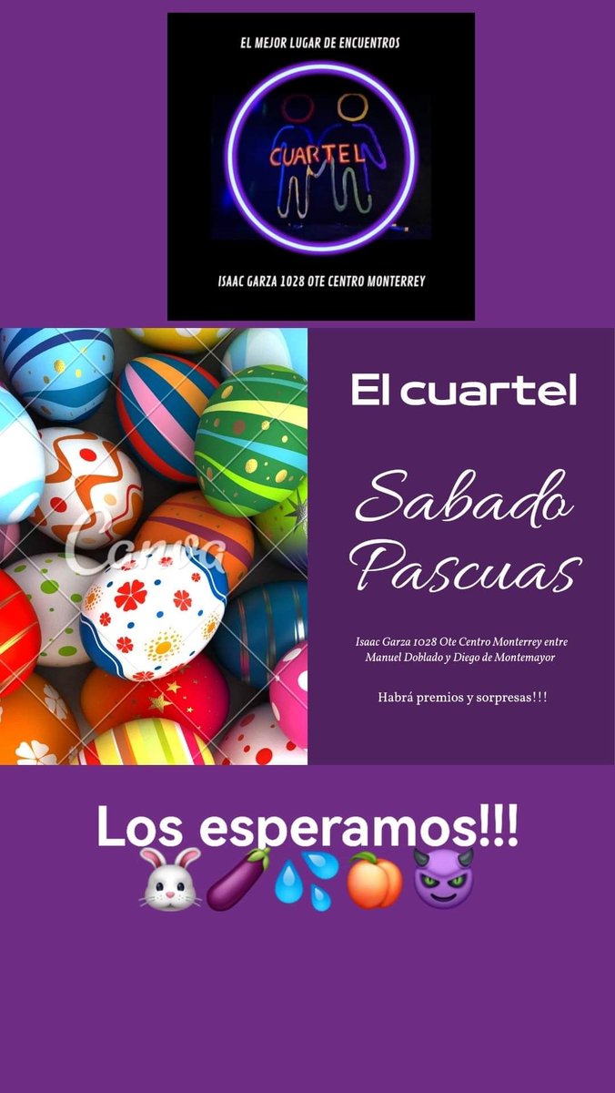 Ven y pase una noche gustoso en <a href="/el_cuartel5/">El CUARTEL</a>  hoy estamos de 3pm a 6am 

Recuerden que al pagar pueden entrar y salir 
Los esperamos en Isaac Garza 1028 entre Diego de Montemayor y Manuel Doblado