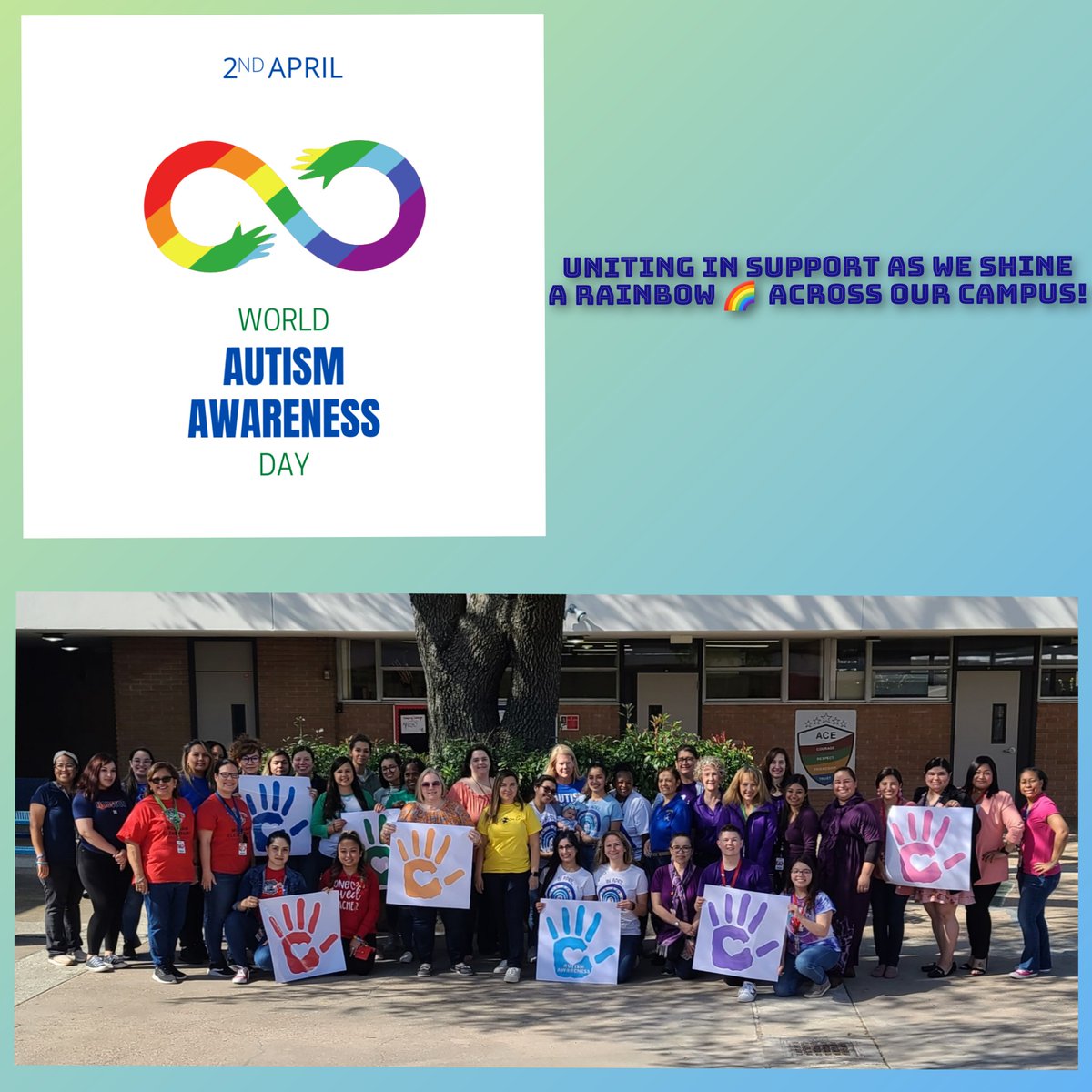 WorshamES_AISD's tweet image. Wildcats shone bright as a rainbow 🌈 yesterday, uniting in support of #WorldAutismDay2022! #BetterTogether #ACELevelUp #AldineForward #AutismAcceptanceMonth