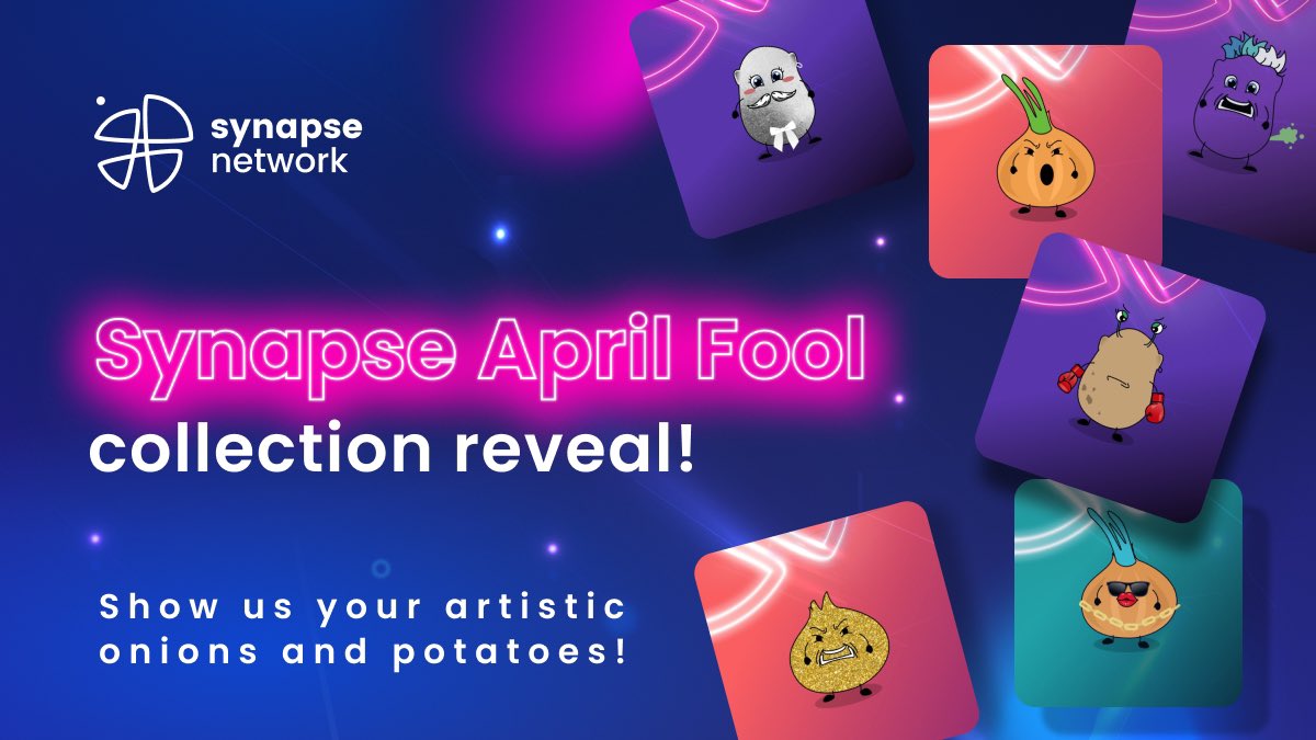 SynapseNetwork_'s tweet photo. 🔥 Synapse NFT Collection reveal 🔥  

Show us your onions 🧅 and potatoes 🥔 here and on Telegram group 🤩 

🚀 APRIL FOOL COLLECTION ON OPENSEA 🚀 

🥔 Potatoes: https://t.co/Ef2vqaA7VU 

🧅 Onions: https://t.co/TJR2zZVPxL 

Let’s have fun together 😆🔝 https://t.co/KIa1HwTMut
