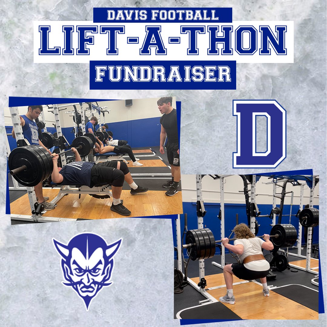 dhsbluedevilsfb's tweet photo. Davis Blue Devil Football Lift-A-Thon is April 16, 2022. For more information on how to support the team https://t.co/nl6VODZvNz https://t.co/XfD8RKp3bT