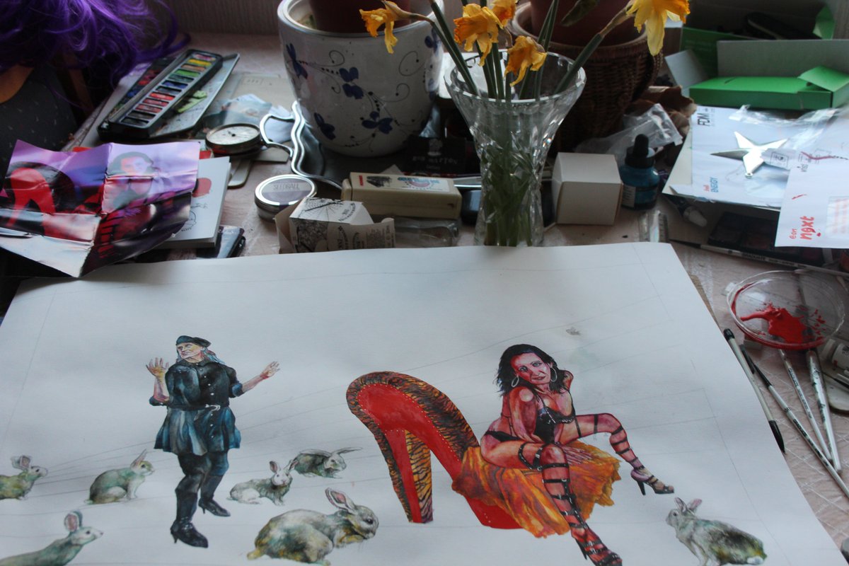 Work in progress on album cover. Gouache painting started.