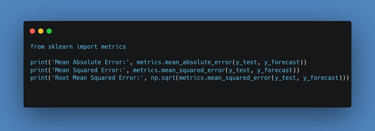 Bandara_99's tweet photo. #python #programming #math #Statistics 
 Error statistics in python, mean absolute error(MAE), mean squared error MSE() and root mean squared error(RMSE) https://t.co/sraOwuk2vY
