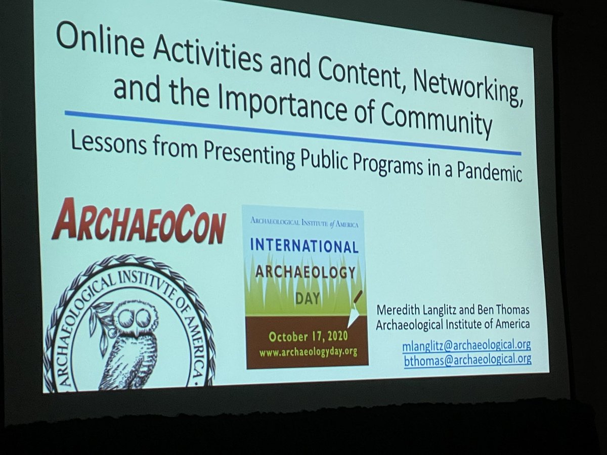 Starting Public Education Committee session “How will Covid-19 shape the future of public archaeology” <a href="/PubArchMer/">Meredith Langlitz</a> <a href="/archaeology_aia/">AIA</a> First up, Meredith Langlitz and Ben Thomas- Online Activities and Content, Networking, importance of Community. #pec #saa2022