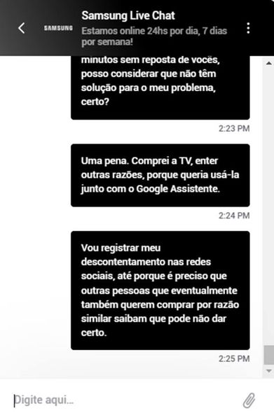 anamanssour's tweet photo. Comprei uma #SmartTV da @samsungbrasil entrei em contato com o #chat pq não conseguia configurar o #GoogleAssistente e, não só não solucionaram meu problema, como ainda me deixaram 40 minutos no vácuo, sem interação ou respostas. #chateada #descontente https://t.co/FzPBpityY5 https://t.co/OksXK9q9q4
