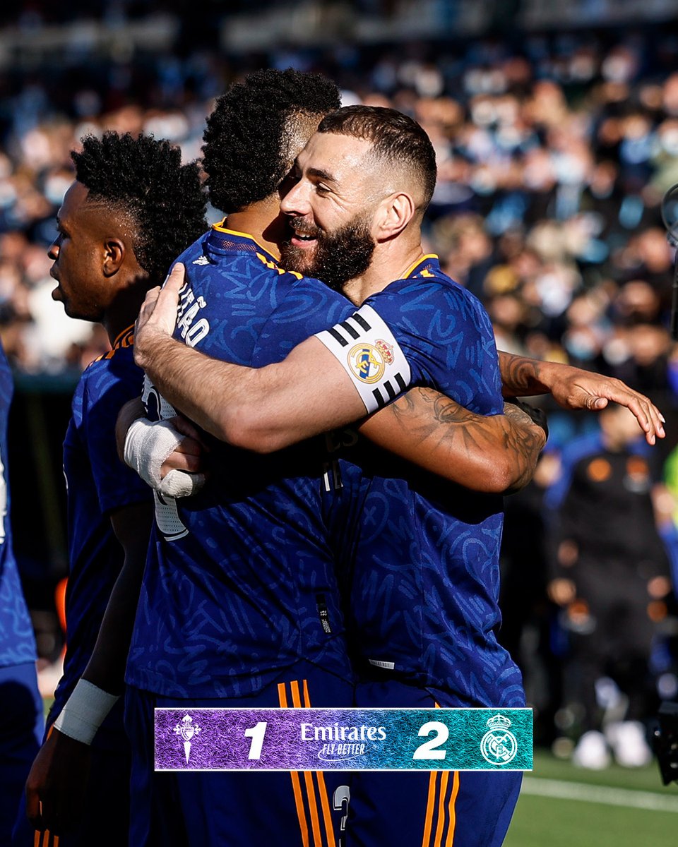 realmadrid's tweet photo. 🏁 FP: @RCCelta 1-2 @realmadrid 
⚽ Nolito 53', @Benzema 19' (p.), 70' (p.)
#CeltaRealMadrid | #Emirates https://t.co/2XMJ0NmR6O