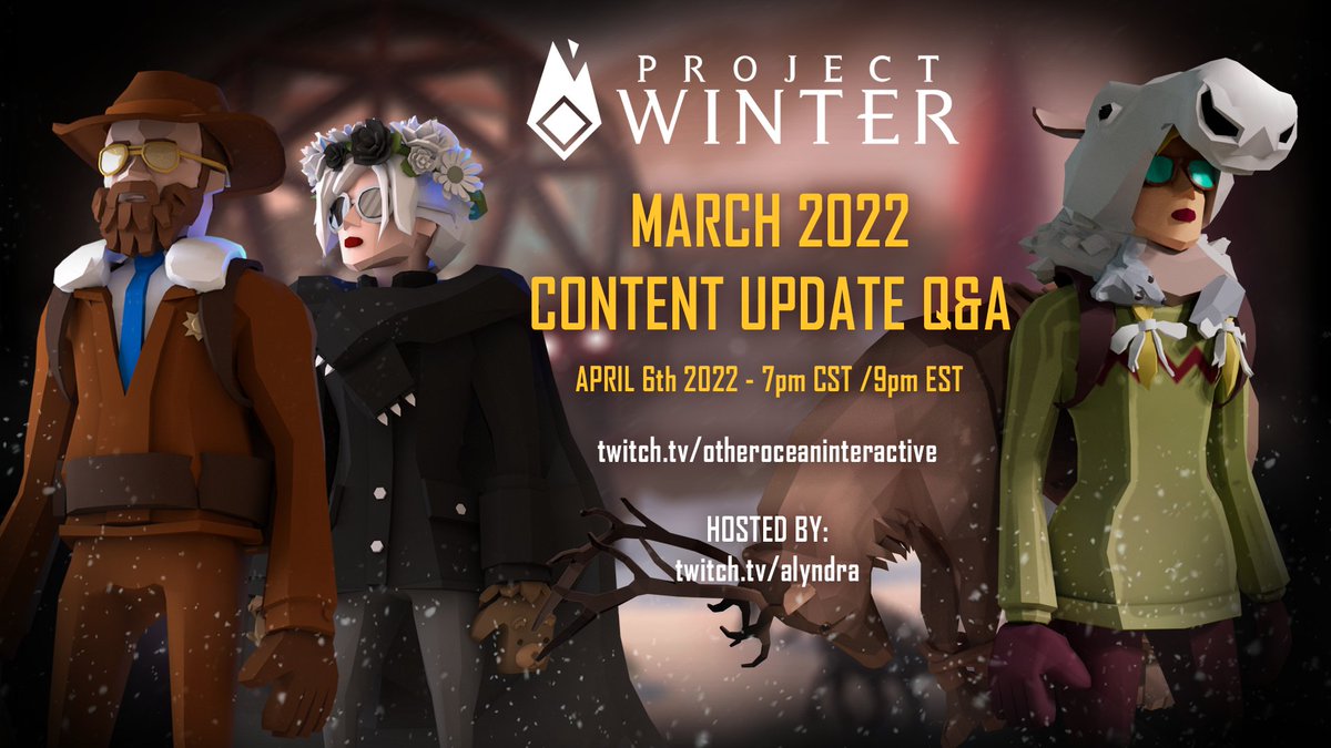 ProjWinter's tweet photo. Mark your Calendars! 🗓️ 

Tune in next Wednesday for another Dev Q&amp;A hosted by @Alyndra7! Join and ask questions about the newest Project Winter update! https://t.co/GuFNjWh9Sx